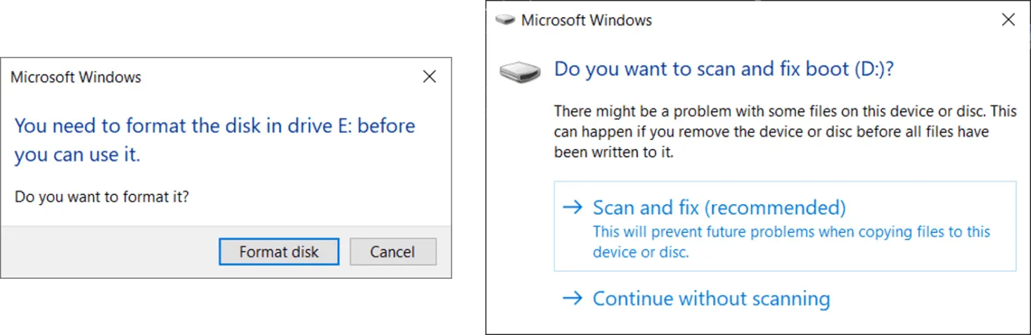 Example Windows Warning Messages.